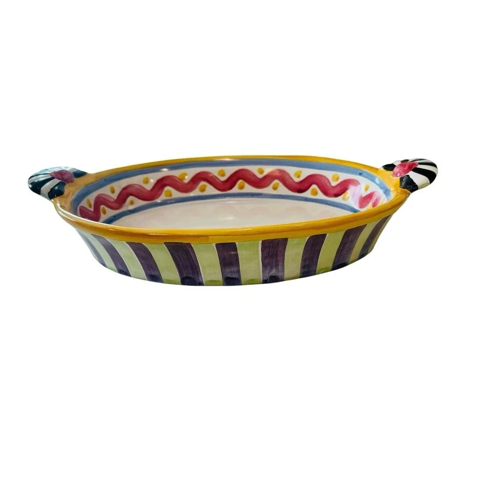 MacKenzie-Childs Piccadilly Au Gratin Baking Dish Retired Hand Painted 14”